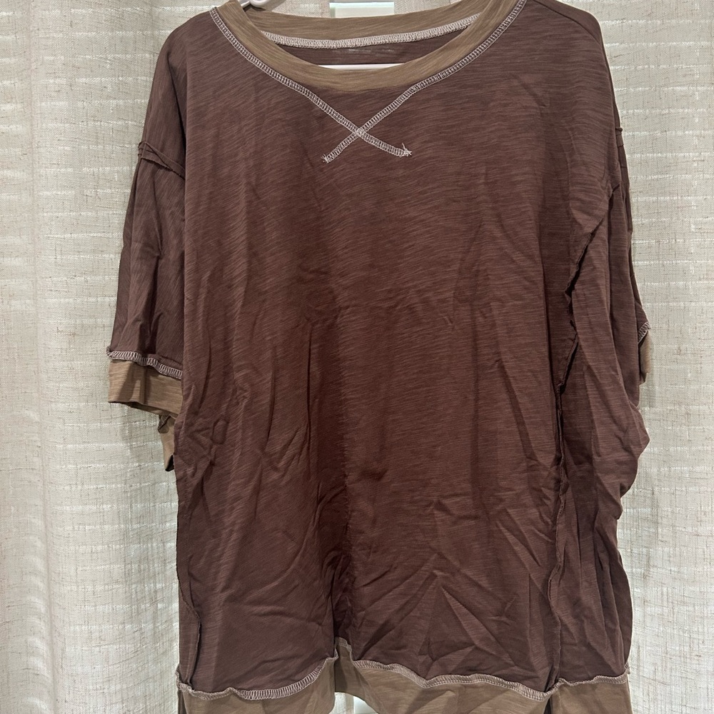 SHEIN Brown Oversized Flutter Sleeve Sweatshirt